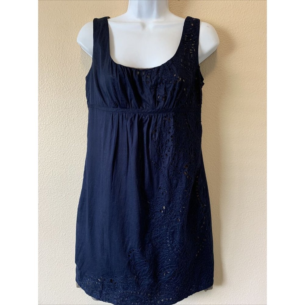 Ann Taylor Loft 2 Navy Sheath Eyelet Lined Dress